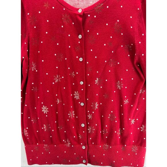 Lands’ End Supima Cotton Red Snowflake Cardigan Women’s L Holiday Sweater - Picture 10 of 10